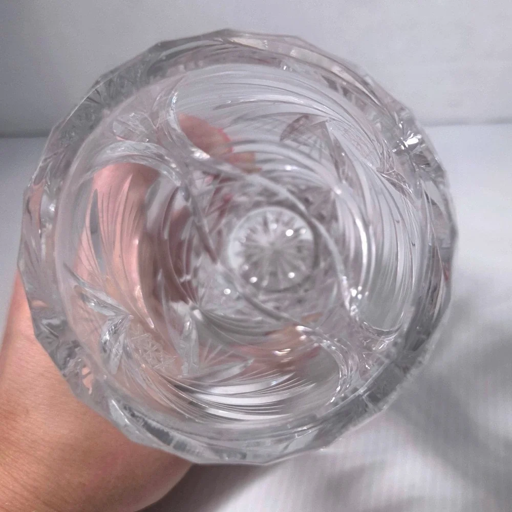Vintage Bohemia Czech Lead Crystal Vase Pinwheel Starburst Cut Glass